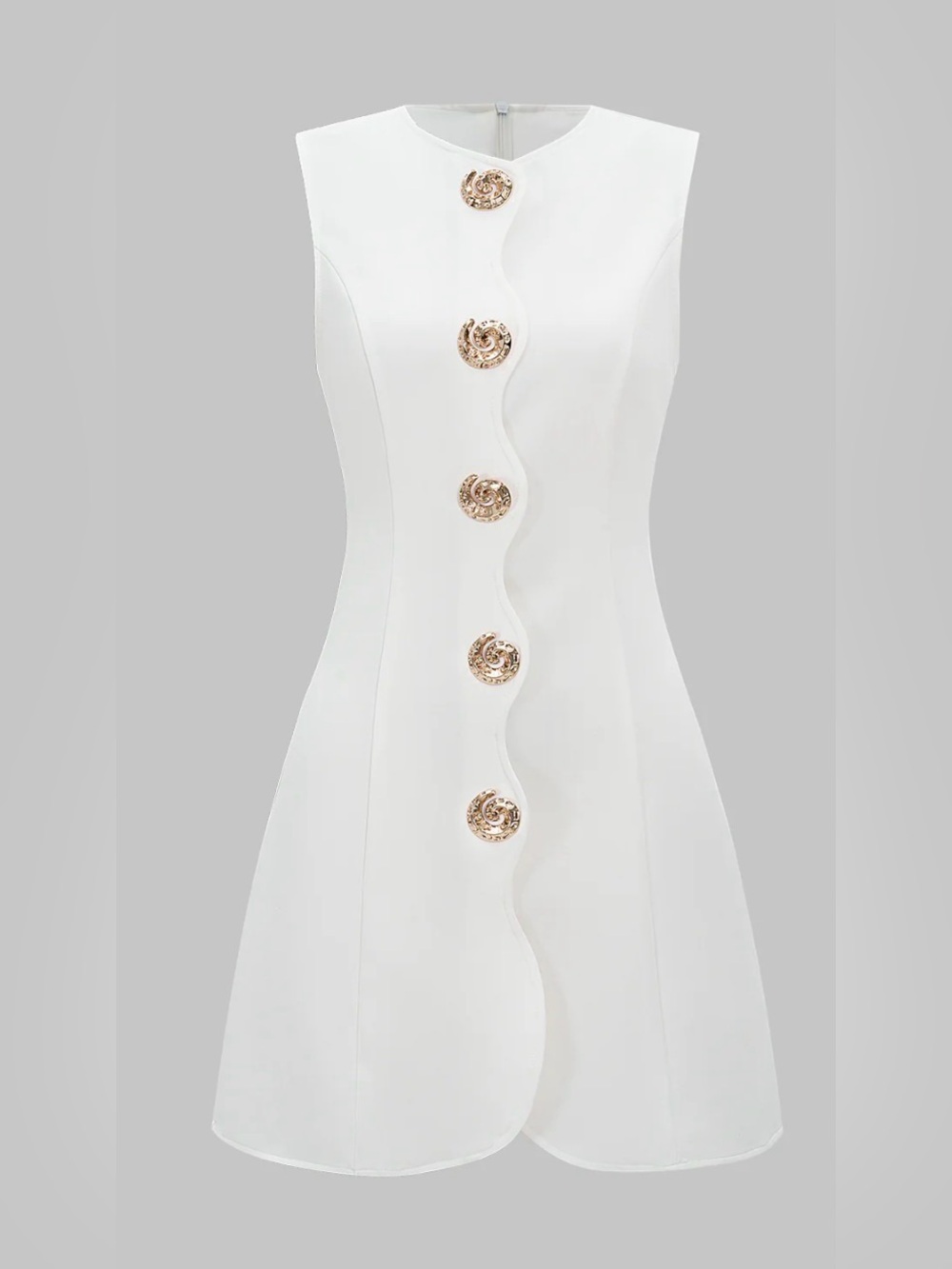 Micas Metallic Button Sleeveless Zipper Mini Dress